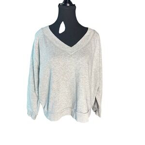 Universal Thread Womens‎ Gray V Neck Long Sleeve Cropped Sweatshirt Size L